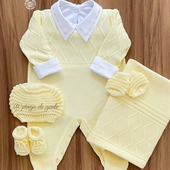 Saída Maternidade Tricot 3 Peças Quadriculada