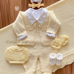 Saída Maternidade Tricot Bordada 4 Peças Merenguinho