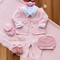Saída Maternidade Tricot Bordada 4 Peças Merenguinho