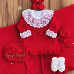 Saída Maternidade Tricot Bordada 4 Peças Algodão Doce