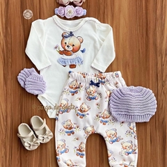 Conjunto Body e Calça Bordado Ursinha Serena