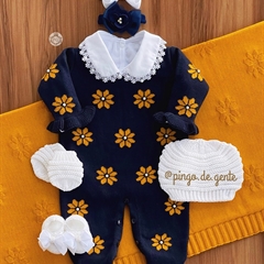 Saída Maternidade Tricot Bordada 3 Peças Bem Me Quer