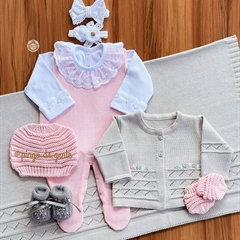 Saída Maternidade Tricot Bordada 4 Peças Floreirinha