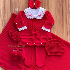Saída Maternidade Tricot Bordada 4 Peças Laçarotes