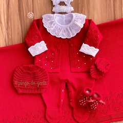 Saída Maternidade Tricot Bordada 4 Peças Conchinhas