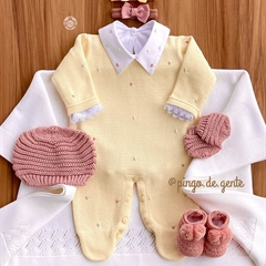 Saída Maternidade Tricot Bordada 3 Peças Poázinhos