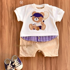 Romper Algodão Sobreposição Camisa Bordado Ursinho Robert 