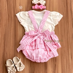 Romper Xadrez Vichy com Body Passarinha Clarinha 