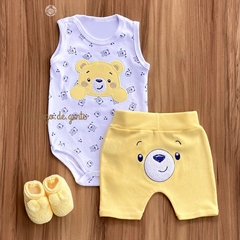Conjunto Body e Short Bordado Ursinho Pépe