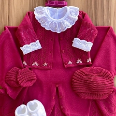 Saída Maternidade Tricot Bordada 4 Peças Amor Perfeito