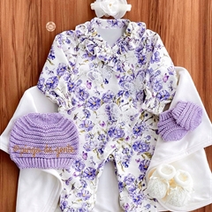 Macacão Floral Bordado com Babados Violet