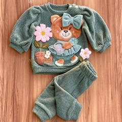 Conjunto Blusa e Calça Soft Bouclé Bordado Fofinho Ursinha Jade