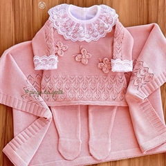 Saída Maternidade Tricot Bordada 4 Peças Borboletinhas