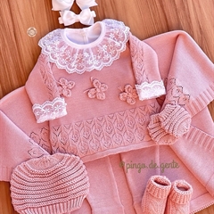 Saída Maternidade Tricot Bordada 4 Peças Borboletinhas
