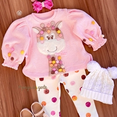 Conjunto Blusa Bouclé Bordado Fofinho e Calça Girafinha Gaia