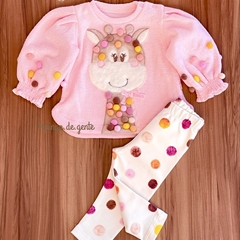 Conjunto Blusa Bouclé Bordado Fofinho e Calça Girafinha Gaia