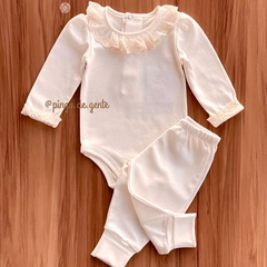 Conjunto Body Golinha e Punhos Rendados e Calça Algodão Egípcio Dorothy.
