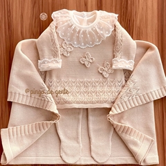 Saída Maternidade Tricot Bordada 4 Peças Borboletinhas 