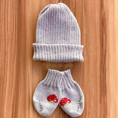 Kit de Touca e Luva Tricot Moranguinhos