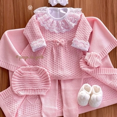 Saída Maternidade Tricot Bordada 4 Peças Pipoquinha