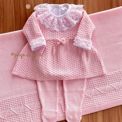 Saída Maternidade Tricot Bordada 4 Peças Pipoquinha