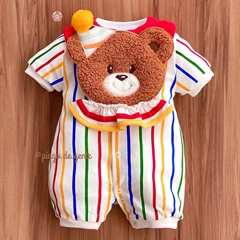 Romper Algodão com Babador Bordado Fofinho Ursinho Joy