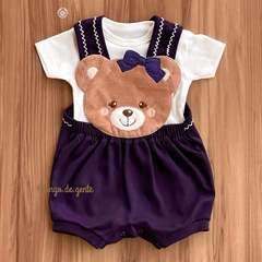 Romper Algodão Bordado Ursinha Marine