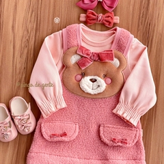 Vestido Pele Bordado Fofinho com Body Canelado Ursinha Marie
