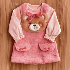 Vestido Pele Bordado Fofinho com Body Canelado Ursinha Marie