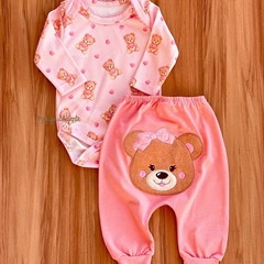 Conjunto Body e Calça Bordado Bumbum Ursinha Caroline