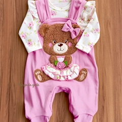 Macacão Algodão Bordado Fofinho com Body Ursinha Teresa
