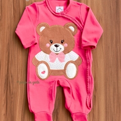 Macacão Algodão Abertura Quimono Bordado Fofinho Ursinha Cora