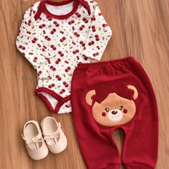 Conjunto Algodão Body e Calça Bordado Ursinha Cherry