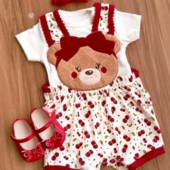 Romper Algodão Bordado Ursinha Cherry