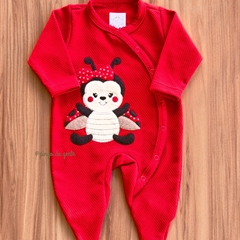 Macacão Algodão Trabalhado Bordado Joaninha Jujuba