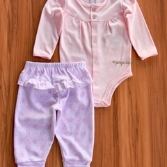 Conjunto Body Botões e Calça Babados Bumbum Algodão Egípcio Petit Rose