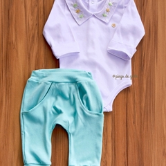 Conjunto Body Golinha Bordada e Calça Algodão Egípcio Pierre 