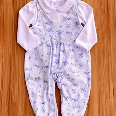 Jardineira com Body Algodão Egípcio Floral Hortênsia