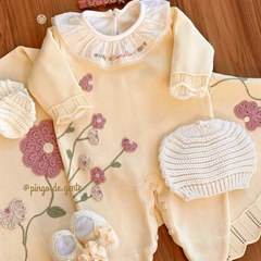 Saída Maternidade Tricot Bordada 3 Peças Florale