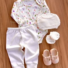 Conjunto Body Floral e Calça Algodão Egípcio Jasmin