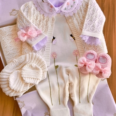 Saída Maternidade Tricot Bordada 4 Peças Jardim Encantado