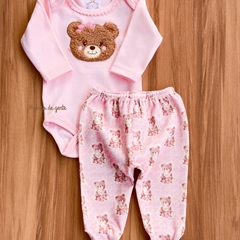 Conjunto Body Bordado e Calça Plush Ursinha Luna