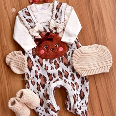 Macacão Tricot Bordado Fofinho com Body Gatinha Mary