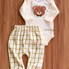 Conjunto Body Bordado e Calça Plush Ursinho Matteo