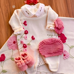 Saída Maternidade Tricot Bordada 3 Peças Florale